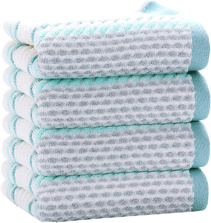 Hand Towels Set of 2 Striped Pattern 100% Cotton Soft Absorbent Decorative Towel for Bathroom (Green)