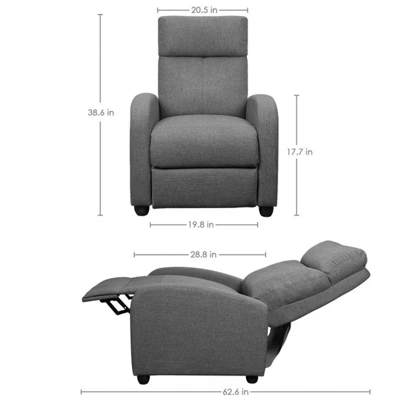 Fabric Single Sofa Recliner with Padded Seat , Gray
