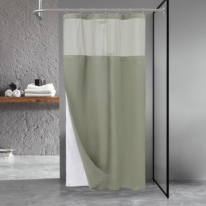 Waffle Weave Shower Curtain with Snap-In Fabric Liner & Hooks Set - Hotel Style, Waterproof & Washable, Heavyweight Fabric & Mesh Top Window - 71X72, Sage Green