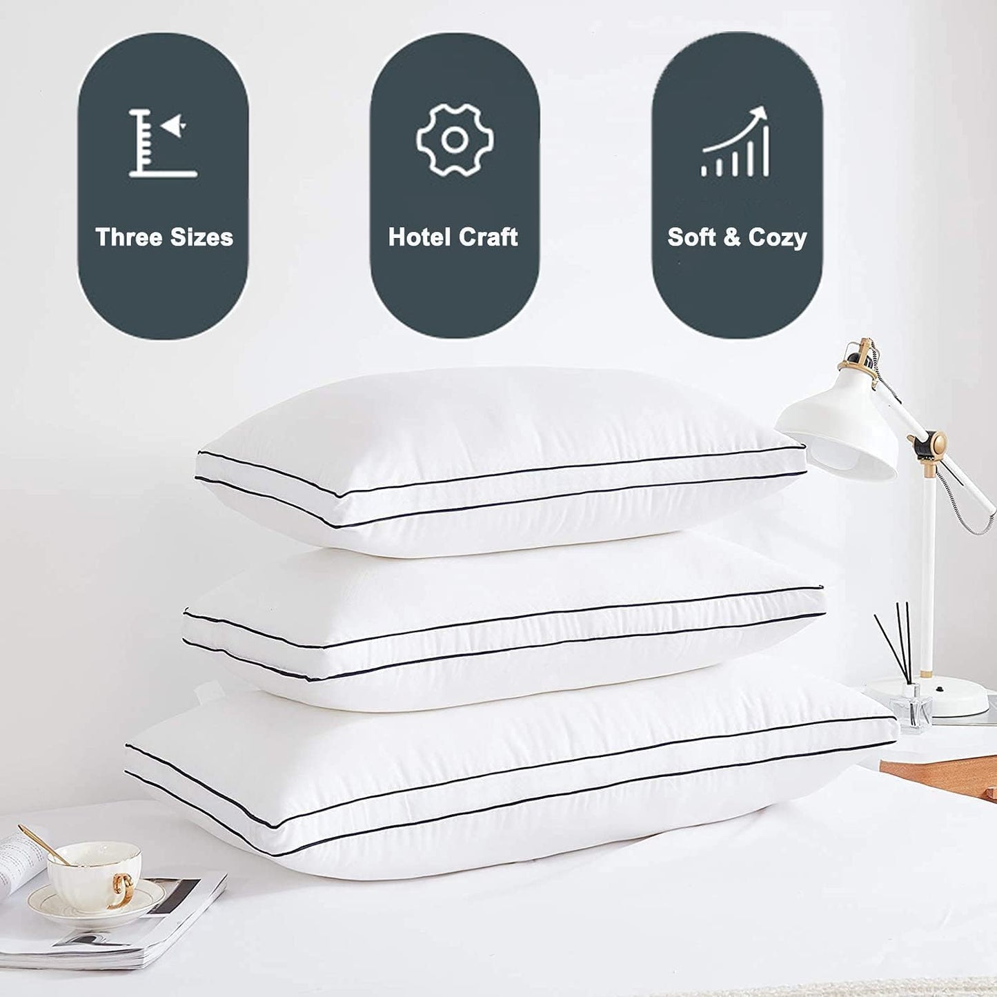 Bed Pillows for Sleeping, Luxury Plush Soft Pillow with Home and Hotel, Breathable Microfiber Cover Skin-Friendly Pillows for Side Back Sleepers (White, Queen (Pack of 4))