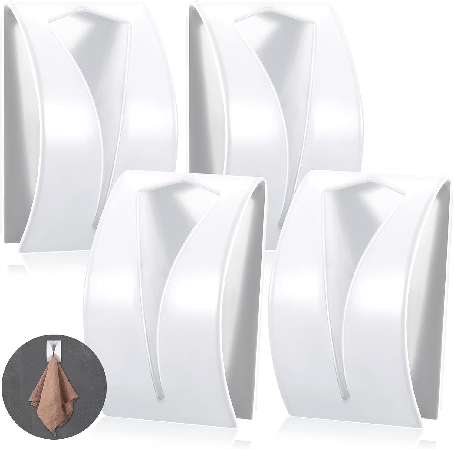 4 Pcs Self Adhesive Towel Hook Holder Grabber Stainless Steel Kitchen Dish Towel Hook Wall Mount Non Drilling Hangers Rack Hand Tea Holders for Bathroom Accesories Kitchen Gadgets(Brown)