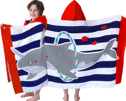 Kids Hooded Beach Towel Age 3-8, 30''X50,Soft | Thick | Large | 100% Cotton,Absorbent Beach, Bath, Pool Towels Wrap for Girls, Sea Mermaid