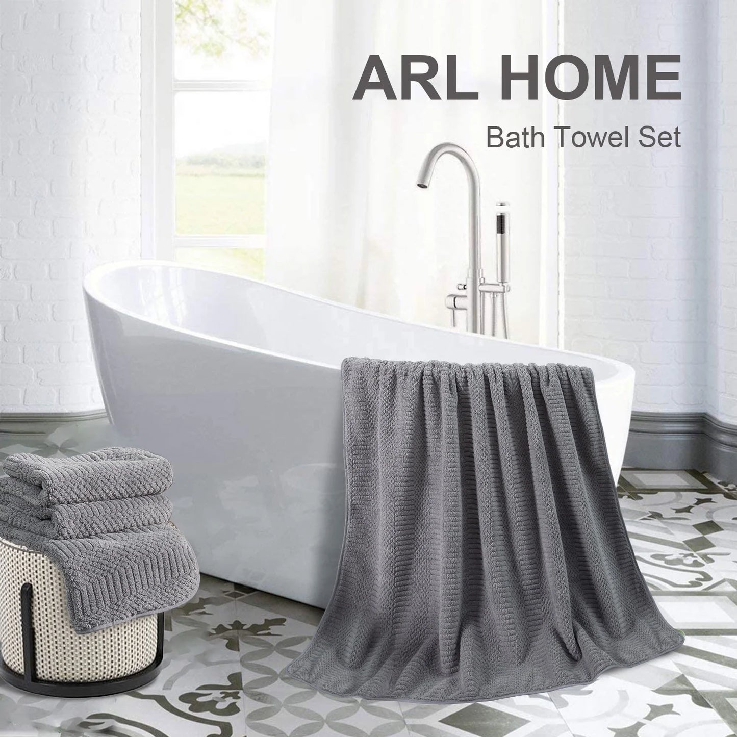 4 Piece Microfiber Bath Towel Set,700Gsm Family-Sized Towel Set ,Quick Dry & Less Lint,Highly Absorbent,Ultra Soft Shower Towel for Bathroom Hotel-Dark Gray