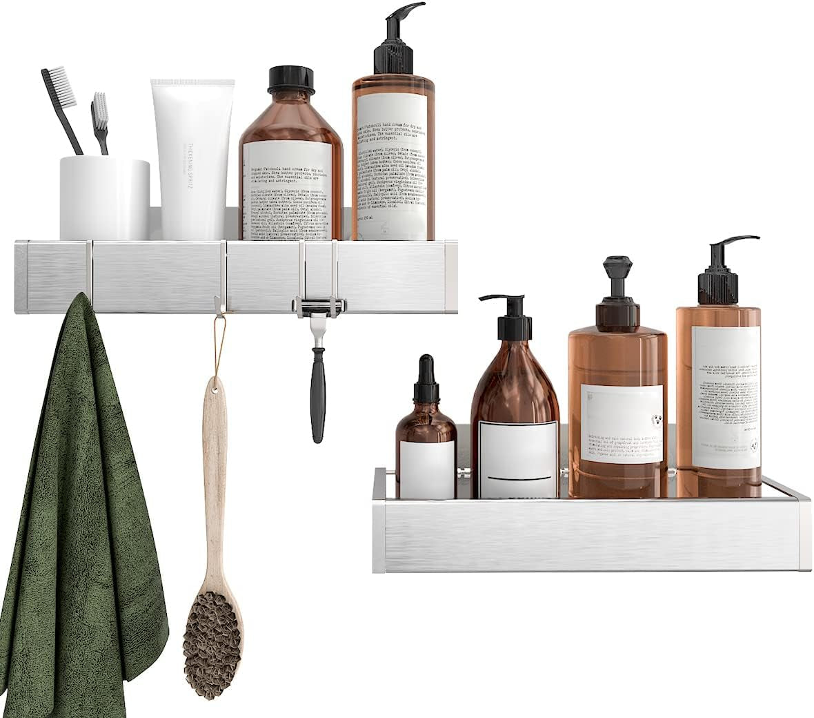 Shower Caddy, Adhesive Shower Organizer with Hooks, Shower Shelves for inside Shower, No Drilling Shower Rack Holder, Shower Storage for Bathroom, Kitchen Spice Rack-2 Pack Black