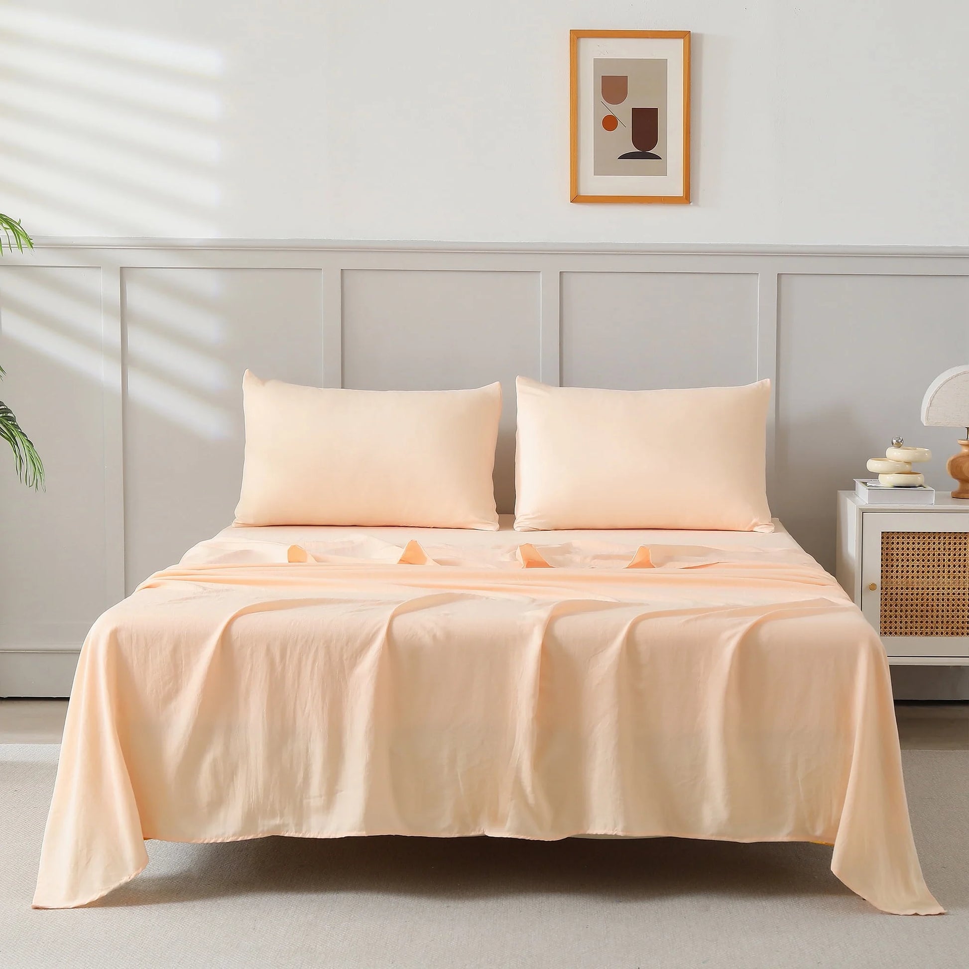 Bed Sheets Set 4 Piece Queen/Full Sheet Set Champagne Microfiber Fitted Sheet, Flat Sheet & 2 Pillowcases Bedding Set