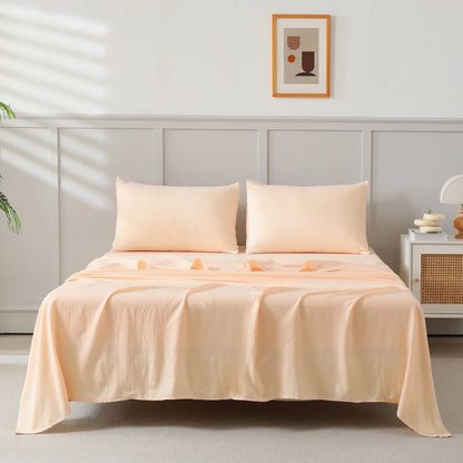 Bed Sheets Set 4 Piece Queen/Full Sheet Set Champagne Microfiber Fitted Sheet, Flat Sheet & 2 Pillowcases Bedding Set