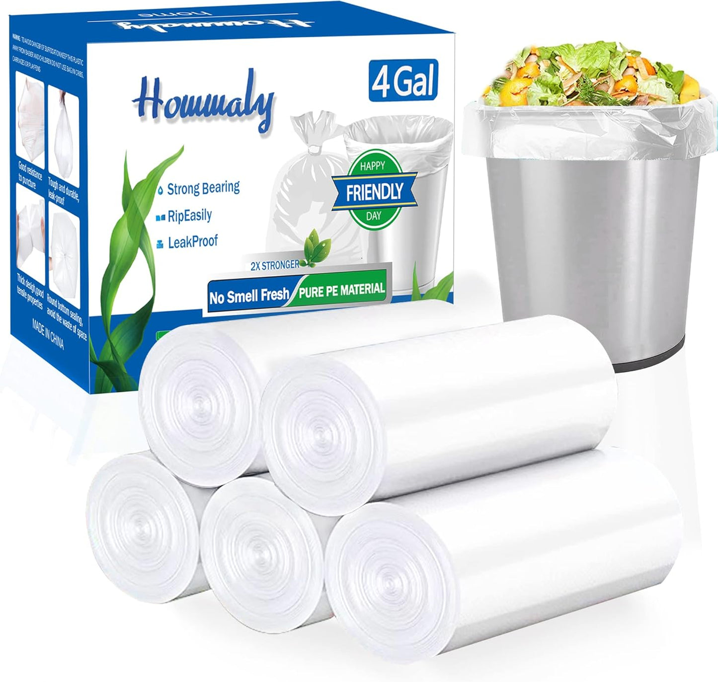 4 Gallon Small Garbage Bags 250 Counts,Trash Bag Bin Liners, 12-15 Liters Bin Bags Wastebasket Bags for Home Office Kitchen Trash Can,Bathroom,Bedroom 5 Color