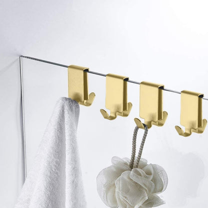 Double Hooks for Glass Shower Door, Towel Hooks over the Bathroom Glass Wall 0.31-0.39In, Stainless Steel, Brushed,2 Pack.