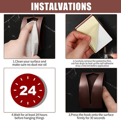 4 Pcs Self Adhesive Towel Hook Holder Grabber Stainless Steel Kitchen Dish Towel Hook Wall Mount Non Drilling Hangers Rack Hand Tea Holders for Bathroom Accesories Kitchen Gadgets(Brown)