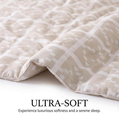 Beige King Size Quilt Set, Oversized Lightweight Textured Bedspread Coverlet with 2 Pillow Shams, Soft Box Stitch Cross Stitch Quilt for All Season Comfort, Tan Beige Bedding, 100"X92"