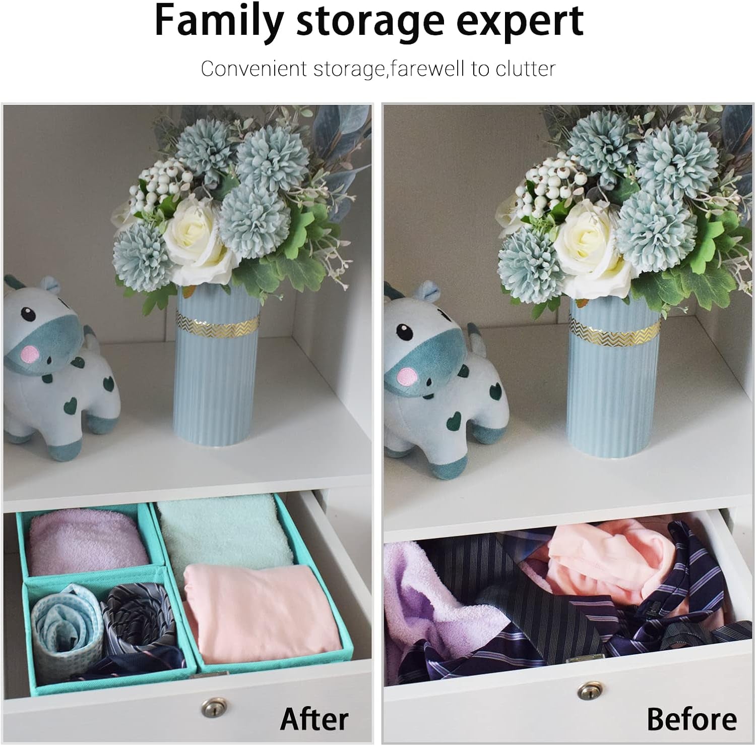 Underwear Drawer Organizer for Clothing - Fabric Drawer Dividers Box, Foldable Dresser Basket Storage Bins for Bra, Socks, Lingerie, Baby Clothes, Bedroom, Set of 6 (Blue Lantern Printing)
