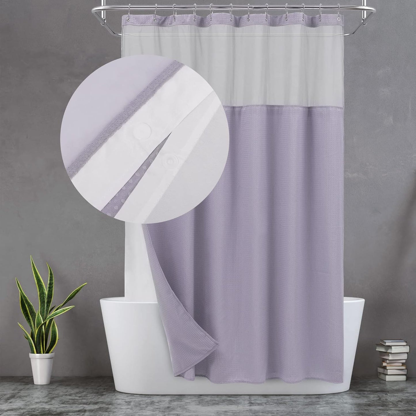 Waffle Weave Shower Curtain with Snap-In Fabric Liner & Hooks Set - Hotel Style, Waterproof & Washable, Heavyweight Fabric & Mesh Top Window - 71X72, Sage Green