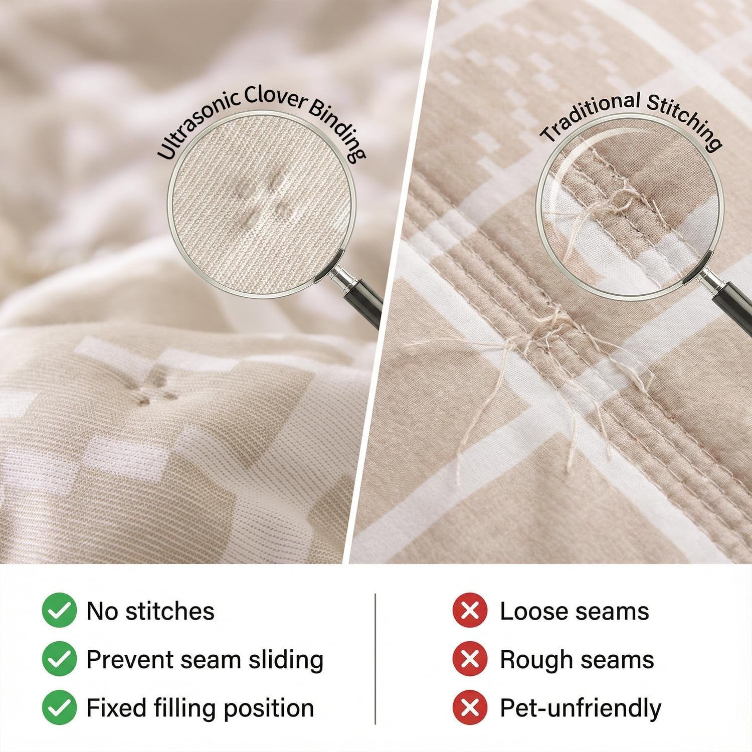 Beige King Size Quilt Set, Oversized Lightweight Textured Bedspread Coverlet with 2 Pillow Shams, Soft Box Stitch Cross Stitch Quilt for All Season Comfort, Tan Beige Bedding, 100"X92"