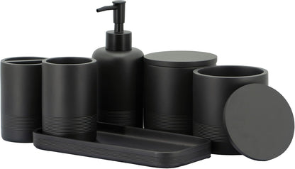 - Black Bathroom Accessories Set 4 Pcs - Toothbrush Holder, Soap Dispenser, Vanity Tray, Bathroom Tumbler - Countertop Vanity Organizer - Bathroom Accessory Set- Toothbrush Holder Set, Stone Sets