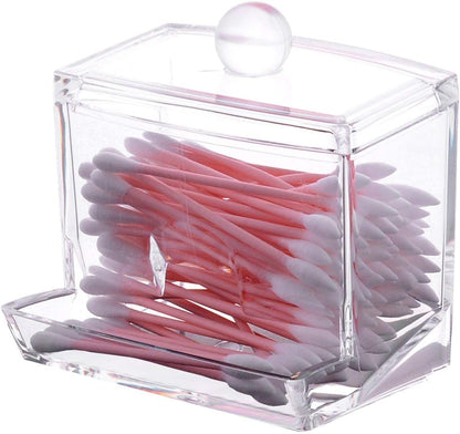 Qtip Holder Rectangle Cotton Ball and Swab Holder Organizer with Lid, Dustproof,Waterproof,Clear Acrylic 3 Compartment Cotton Pad Container for Cotton Swabs, Make up Pads, Cosmetics