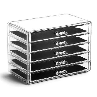 the MANHATTAN SERIES Acrylic Makeup Drawer Organizer- 5 Drawers | Clear Beauty Organizers and Storage| Cosmetic & Makeup Drawer| Home Organization| Jewelry & Vanity Accessories Drawers