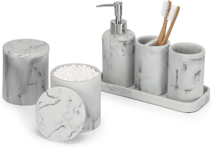 - Black Bathroom Accessories Set 4 Pcs - Toothbrush Holder, Soap Dispenser, Vanity Tray, Bathroom Tumbler - Countertop Vanity Organizer - Bathroom Accessory Set- Toothbrush Holder Set, Stone Sets