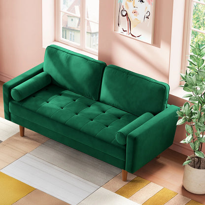 59" Velvet Spring Sofa Couch for Living Room, Office, Small Space, Solid Wood Leg, One Box, Green