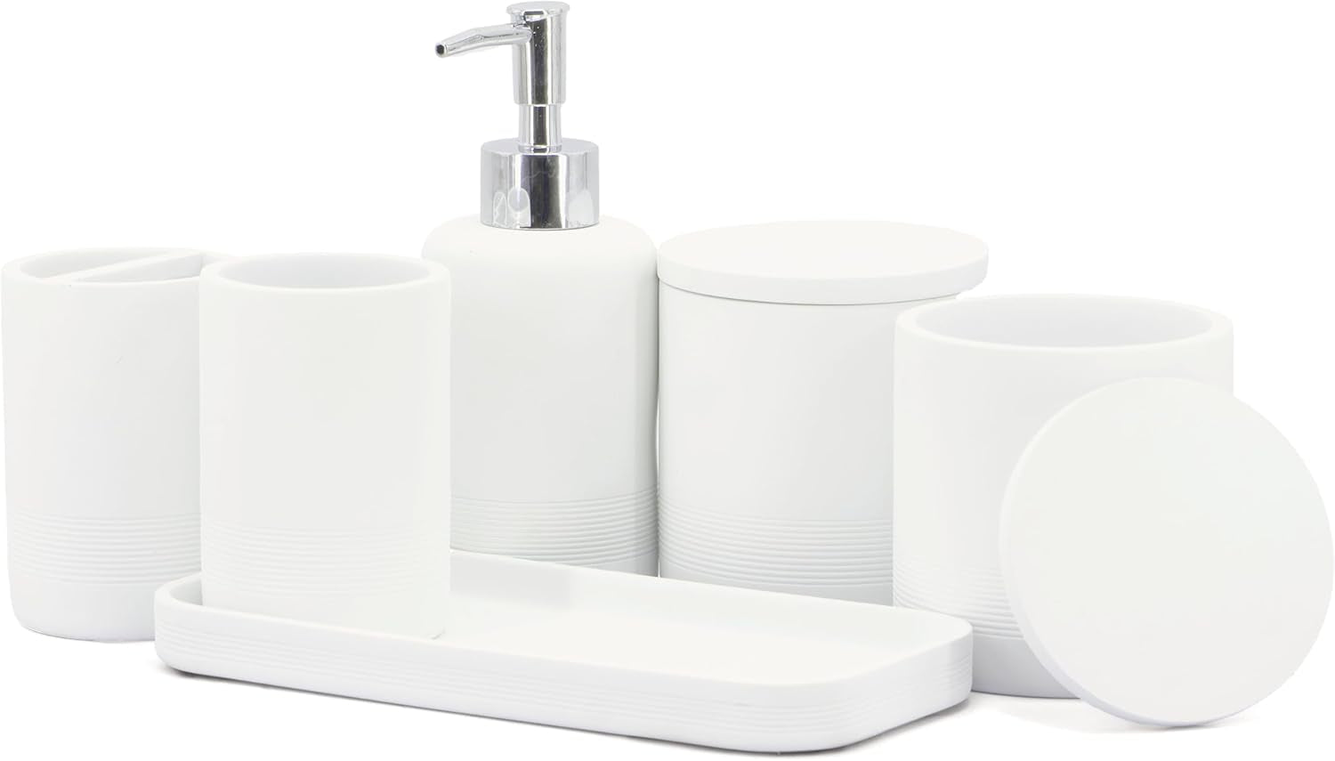 - Black Bathroom Accessories Set 4 Pcs - Toothbrush Holder, Soap Dispenser, Vanity Tray, Bathroom Tumbler - Countertop Vanity Organizer - Bathroom Accessory Set- Toothbrush Holder Set, Stone Sets