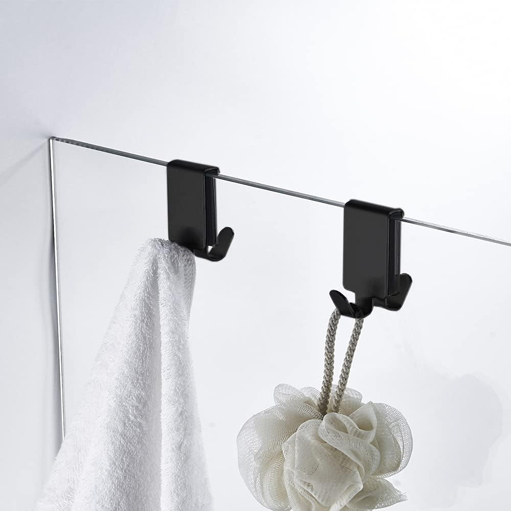 Double Hooks for Glass Shower Door, Towel Hooks over the Bathroom Glass Wall 0.31-0.39In, Stainless Steel, Brushed,2 Pack.