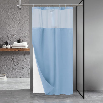 Waffle Weave Shower Curtain with Snap-In Fabric Liner & Hooks Set - Hotel Style, Waterproof & Washable, Heavyweight Fabric & Mesh Top Window - 71X72, Sage Green