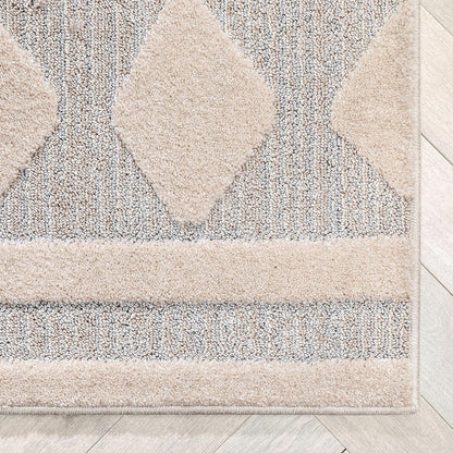 Harlow Zara Tribal Moroccan Diamond Pattern Beige High-Low 5'3" X 7'3" Area Rug