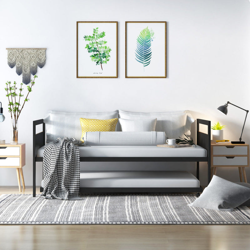 Twin Metal Daybed with Trundle Lockable Wheels