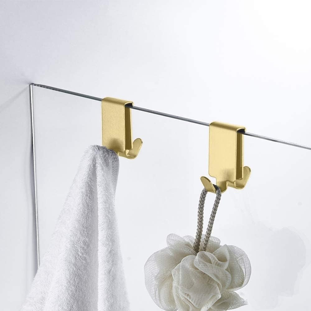 Double Hooks for Glass Shower Door, Towel Hooks over the Bathroom Glass Wall 0.31-0.39In, Stainless Steel, Brushed,2 Pack.