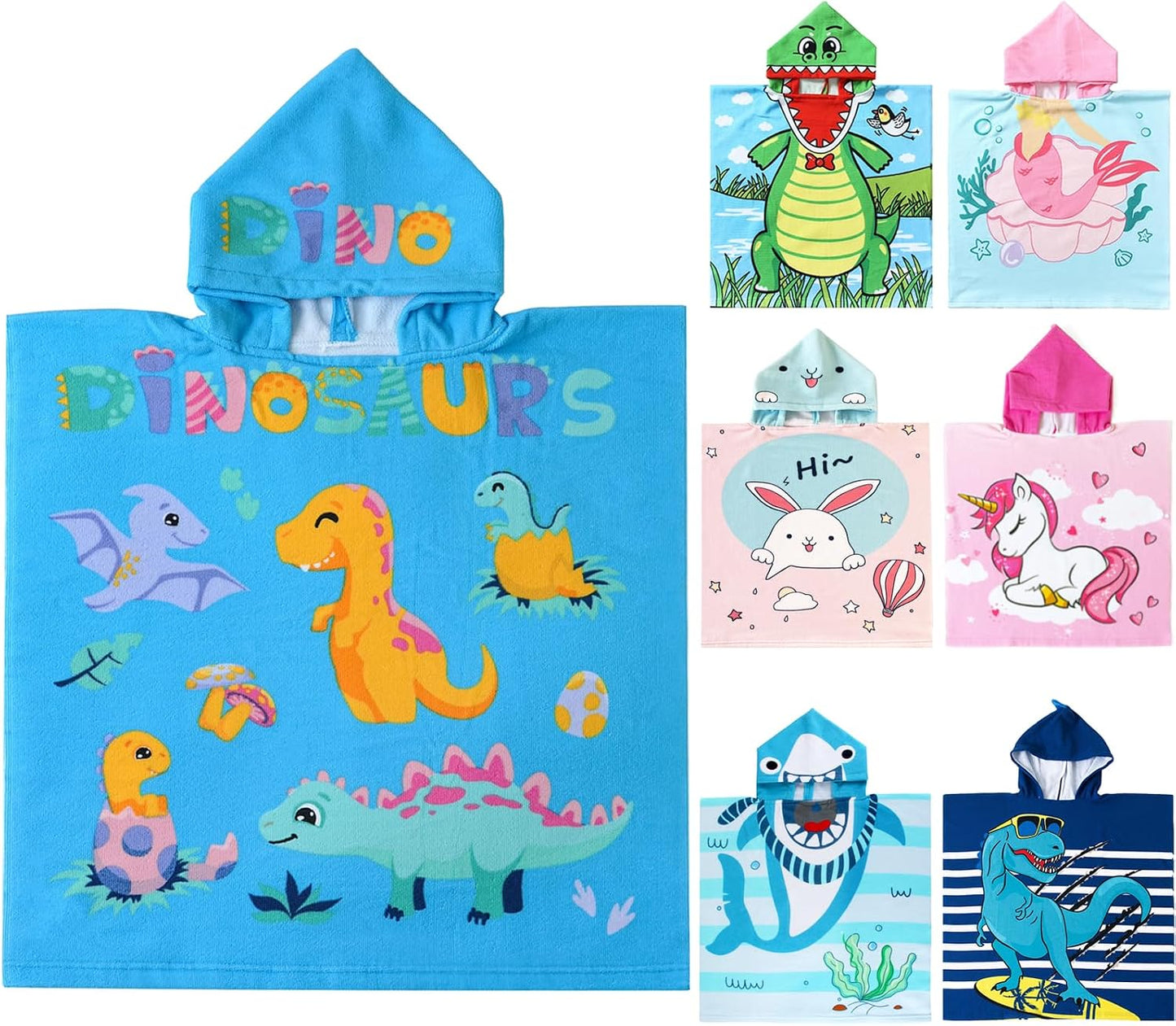 Dinosaur Bath Towel for Toddler Boys, Pool Hooded Towel for Kids, Hooded Bath Beach Towel Poncho for Bath/Pool/Beach Swim Cover