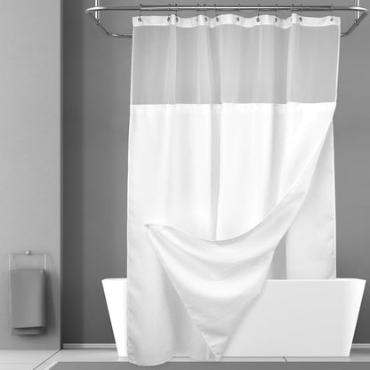 Waffle Weave Shower Curtain with Snap-In Fabric Liner & Hooks Set - Hotel Style, Waterproof & Washable, Heavyweight Fabric & Mesh Top Window - 71X72, Sage Green