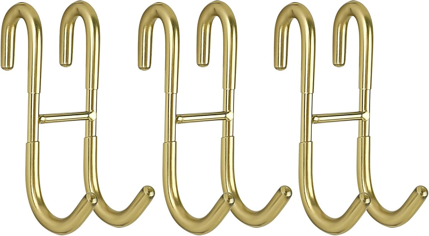Shower Door Hooks (3-Pack), Towel Hooks for Bathroom Frameless Glass Door, Shower Squeegee Hooks, Gold