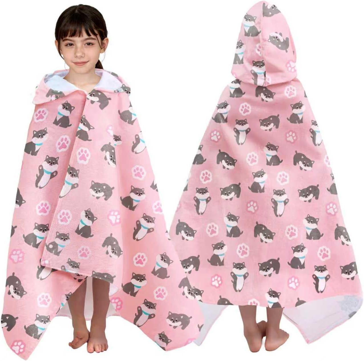 Kids Hooded Beach Towel Age 3-8, 30''X50,Soft | Thick | Large | 100% Cotton,Absorbent Beach, Bath, Pool Towels Wrap for Girls, Sea Mermaid