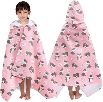 Kids Hooded Beach Towel Age 3-8, 30''X50,Soft | Thick | Large | 100% Cotton,Absorbent Beach, Bath, Pool Towels Wrap for Girls, Sea Mermaid