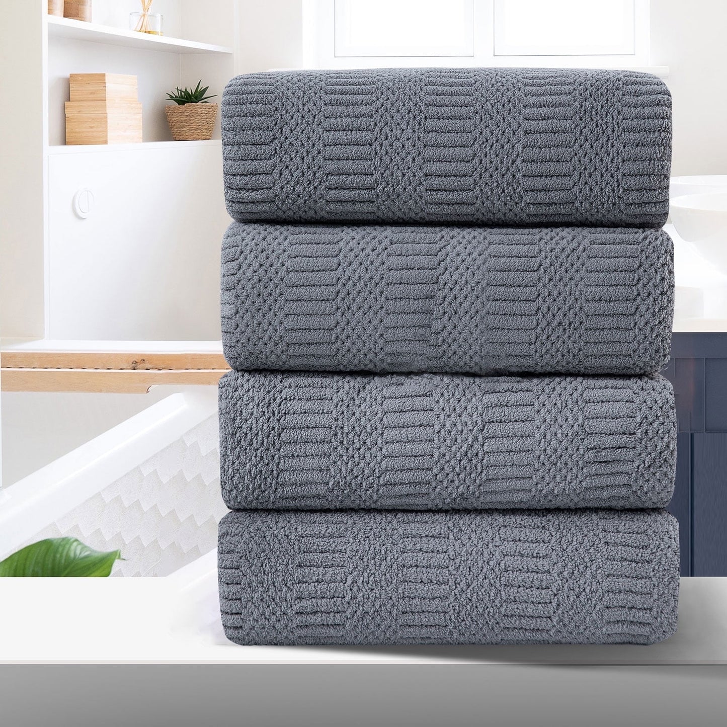 4 Piece Microfiber Bath Towel Set,700Gsm Family-Sized Towel Set ,Quick Dry & Less Lint,Highly Absorbent,Ultra Soft Shower Towel for Bathroom Hotel-Dark Gray