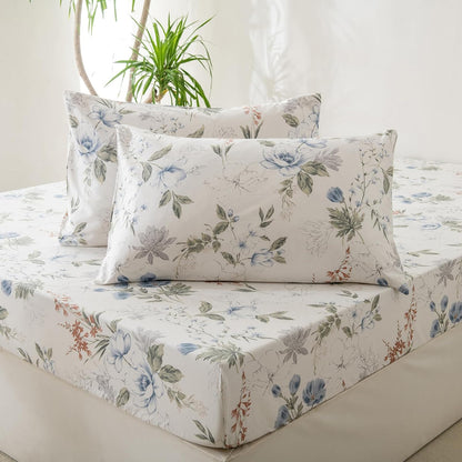 Green Floral Sheet Set 100% Cotton Sheets - Crispy Cooling Percale Sheets for King Size Bed, Breathable & Durable Queen Sheet Set, 3 Pieces All Seasons Sheet Set